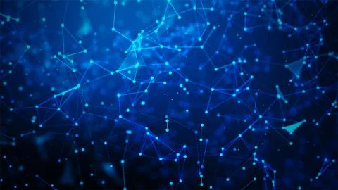 Abstract Connected Network with Glowing Nodes and Lines Technology Background Stock Photos