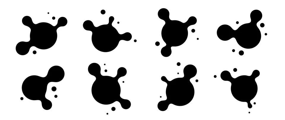 Abstract connected sphere collection. Black liquid metaball set. Amoeba blotches Stock Illustration