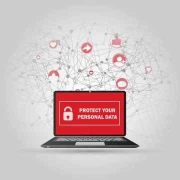Abstract Connections and Personal Data Protection Concept Design with Laptop  Stock Illustration