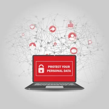 Abstract Connections and Personal Data Protection Concept Design with Laptop  Stock Illustration