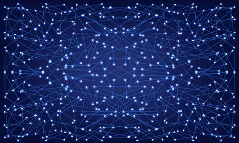 Abstract connections on blue background. Tech concept. Illustrazione stock