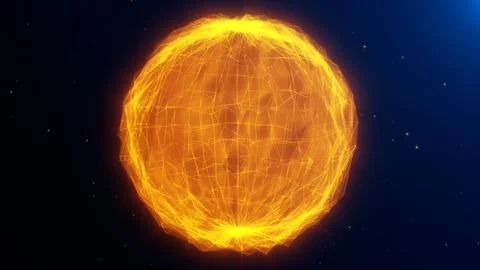 Abstract connections of glowing low poly lines neon glowing sphere in space.. Stock Illustration