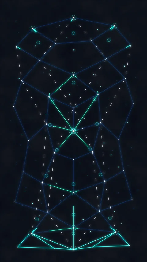 Abstract constellation, digital matrix, glowing grid, cyber network, neon light Stock Footage 347555183