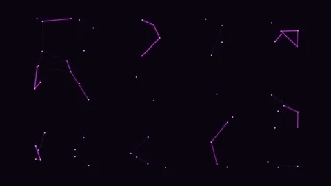 Abstract constellations of connecting pink lines on a dark black background Vidéo 335149842