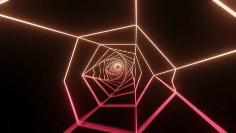 Abstract construction with geometric neon lines. Sci fi geometric tunnel Stock Footage 221775214