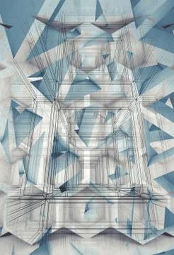 Abstract construction on old paper, 3d illustration Stock Illustration