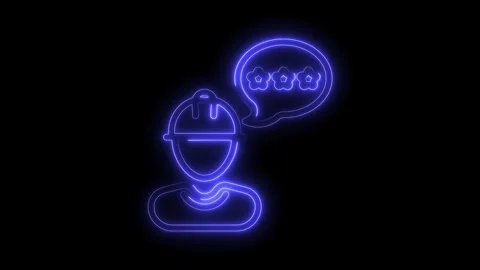 Abstract construction worker thinking with flowers in neon blue on black ba.. Video stock 309292376