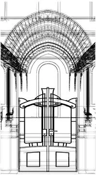 Abstract Constructions Gate And Eaves From Line Vector Stock Illustration