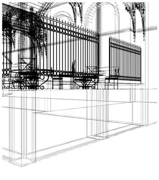 Abstract Constructions Gate And Eaves From Line Vector Stock Illustration