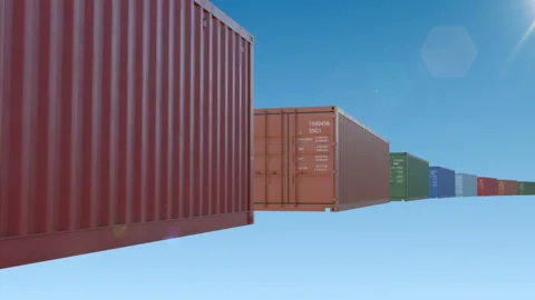 Abstract Containers Moving on Blue Sky Seamless. Looped 3d Animation of Flying Stock Footage 113405293