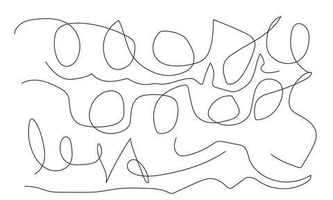 Abstract continuous line art with loops and wavy shapes in black and white. Stock Illustration