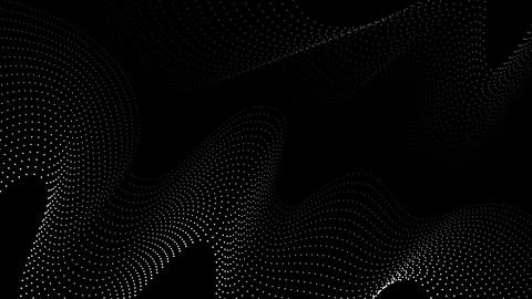 Abstract Contour Wave White 3D Waves on Black Background Stock Illustration
