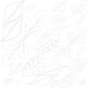 Abstract contoured seamless pattern of leaves and branches. Vector silhouettes Illustrazione stock