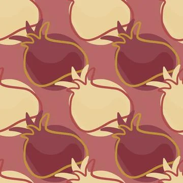 Abstract contoured seamless pattern with pomegranate elements. Beige and maro Stock Illustration