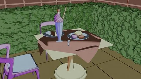 Abstract contrasting interior with a table and two chairs, view inside of cafe Illustrazione stock