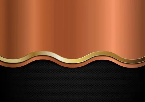 Abstract copper and golden wave line stripes on black background. Luxury styl Stock Illustration