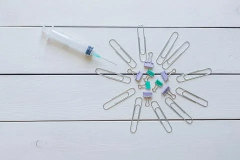 Abstract Coronavirus concept.Virus model using office supplies. Foto stock