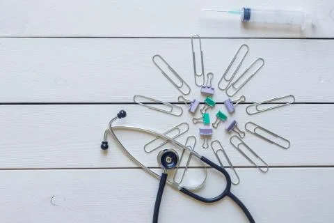 Abstract Coronavirus concept.Virus model using office supplies. Foto stock