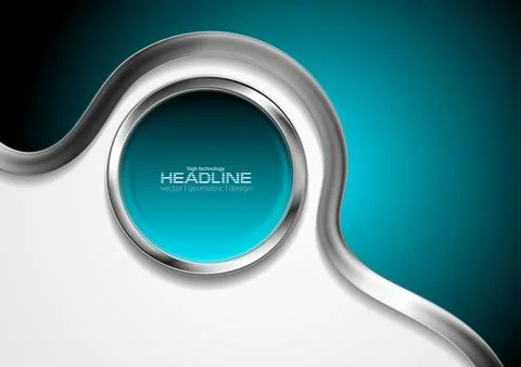 Abstract corporate tech background with metallic circle and wave Stock Illustration