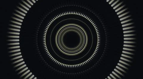 Abstract corridor with shining rings, view inside of an alien space ship in Stock Illustration