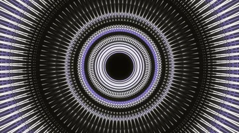 Abstract corridor with shining rings, view inside of an alien space ship in Stock Illustration