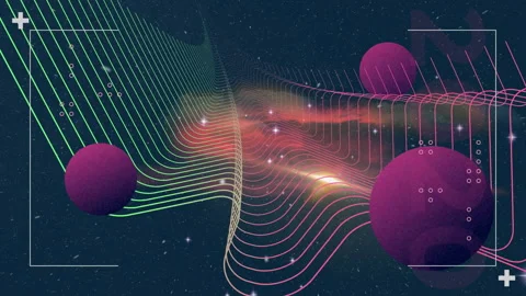 Abstract cosmic 3D render showing neon grid weaving across starfield with Stock Footage 309287185