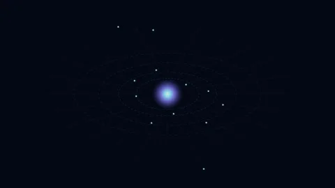 Abstract cosmic animation with glowing particles orbiting a central bright .. Stock Footage 345547101