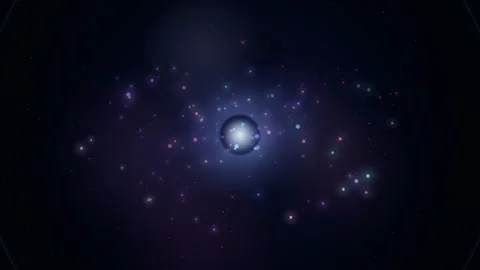 Abstract Cosmic Background with Glowing Sphere and Floating Particles in Deep 스톡 동영상 346214715