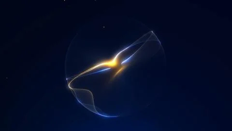 Abstract cosmic blue sphere with bright yellow energy wave crossing center .. Stock Illustration