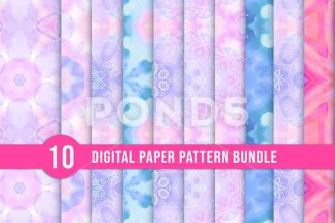 Abstract cosmic color pattern collection with mandala line art design. Blue a PSD Template