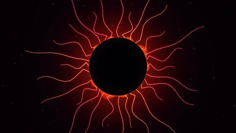Abstract cosmic eclipse with glowing red solar flares in dark space motion .. Stock Footage 346771083
