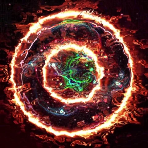 Abstract Cosmic Energy Sphere Loop – Pulsing Fire Rings and Nebula Core with Glo Stock Footage 335084595