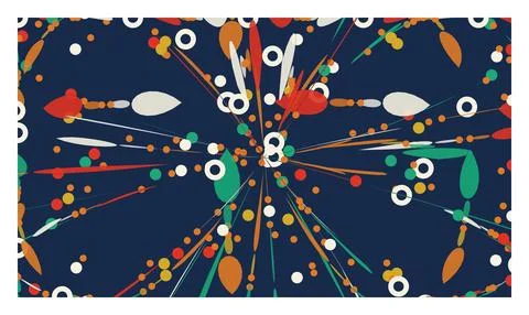 Abstract cosmic explosion background with colorful floating geometric float.. Illustrazione stock
