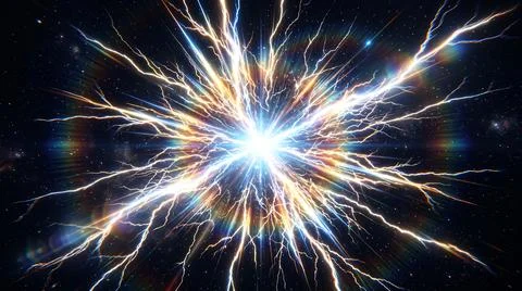 Abstract cosmic explosion with bright electrical discharge and colorful lig.. Stock Photos