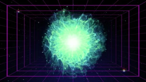 Abstract cosmic explosion with glowing green energy nebula inside a digital Video stock 337461403