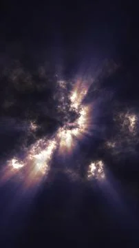 Abstract cosmic explosion with glowing rays of light breaking through dark .. Illustrazione stock