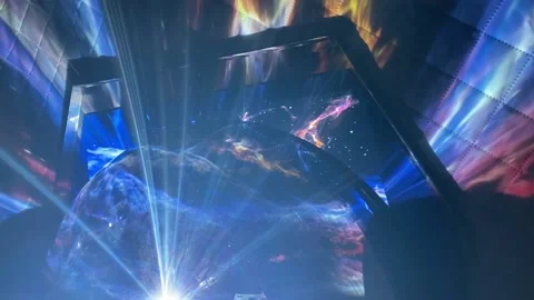 Abstract cosmic full dome video with bright lights. Journey through galaxy Stock Footage 233771886
