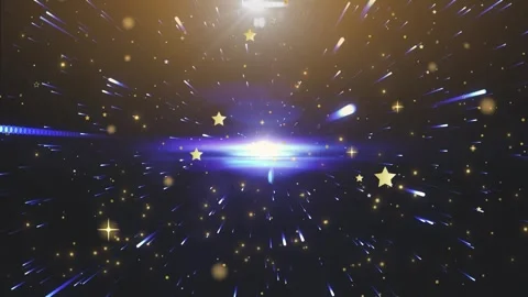 Abstract cosmic journey through glowing starlight streaks and golden particle Stock Footage 346124435