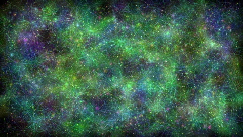 Abstract Cosmic Network of Glowing Colors and Interconnected Lines Stock Footage 297186689