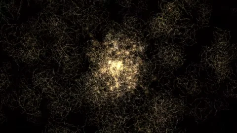 Abstract Cosmic Network of Light and Energy with Dynamic Golden Patterns Stock Footage 345433905
