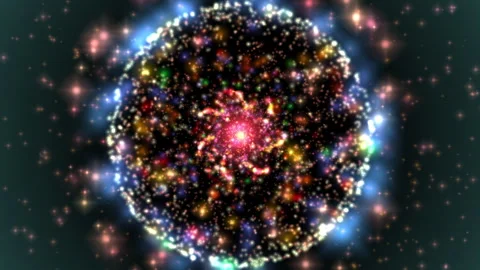 Abstract Cosmic Particle Sphere Glowing Energy In Colorful Implosion Stock Footage 331467639