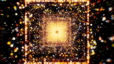 Abstract cosmic pattern with endless flying rectangles. Motion. Golden calming Stock Footage 172586257
