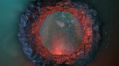 Abstract Cosmic Ring Formation with Glowing Center and Cosmic Particles Stock Footage 341780577