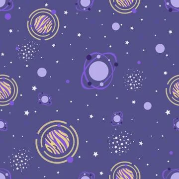 Abstract cosmic seamless pattern. Stars, planets in space background. Stock Illustration