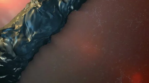 Abstract Cosmic Structure with Dark Textured Surface and Deep Space Nebula Stock Footage 341780754