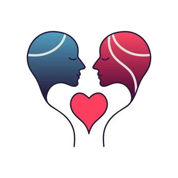 Abstract Couple Facing Each Other Flat Simple Vector for Valentine Day Stock Illustration