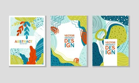 Abstract Cover Design with Creative Shapes and Floral Leaf Vector Set Stock Illustration