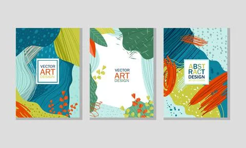 Abstract Cover Design with Creative Shapes and Floral Leaf Vector Set Stock Illustration
