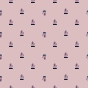 Abstract cozy seamless pattern with little mittens hand drawn print. Pink bac Stock Illustration