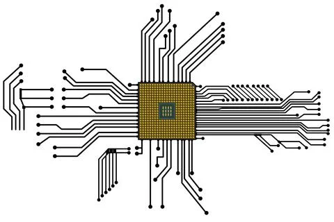 Abstract CPU chip with a circuit board connection on white background Stock Illustration